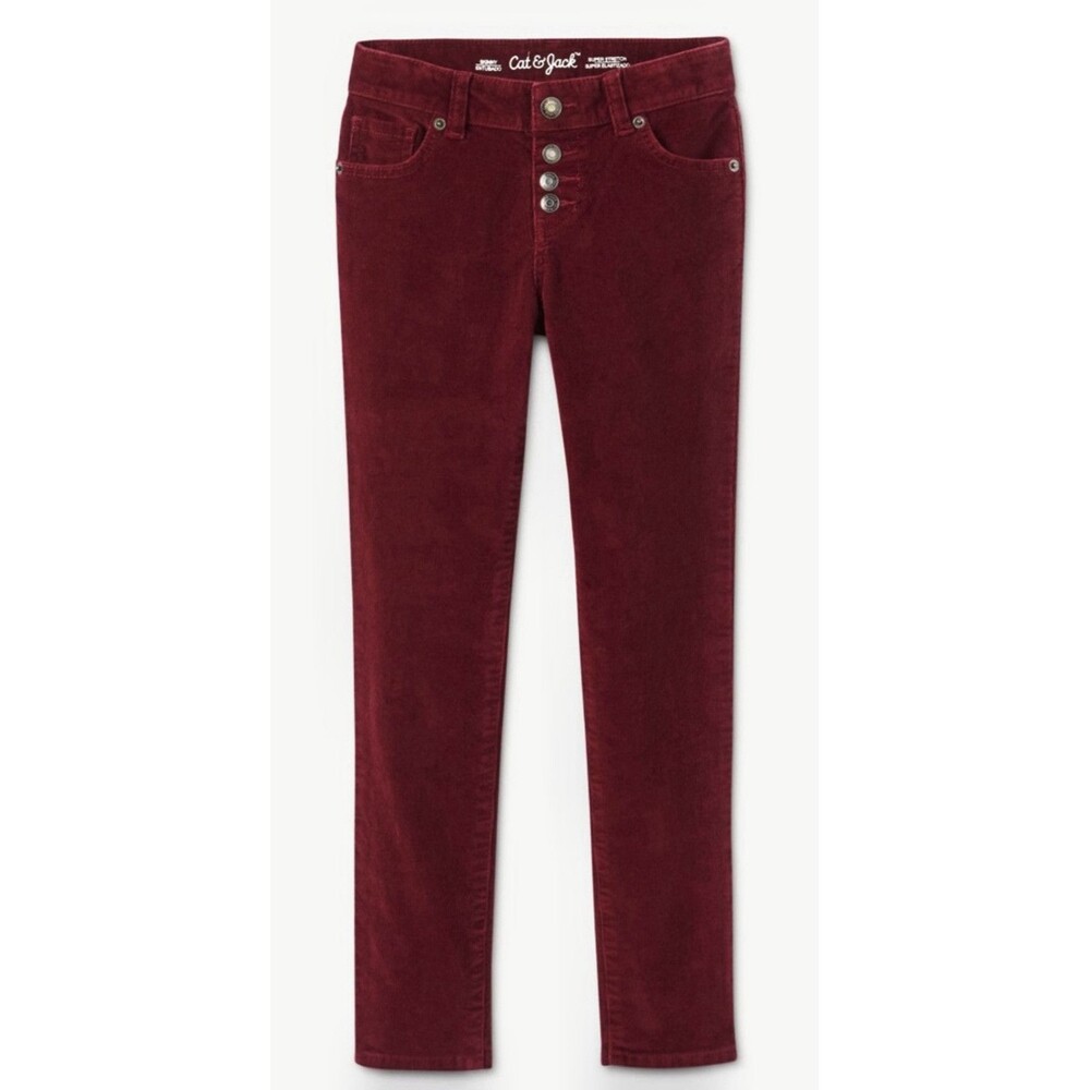Cat & Jack Girls Red burgundy Corduroy pants skinny super stretch Size 4